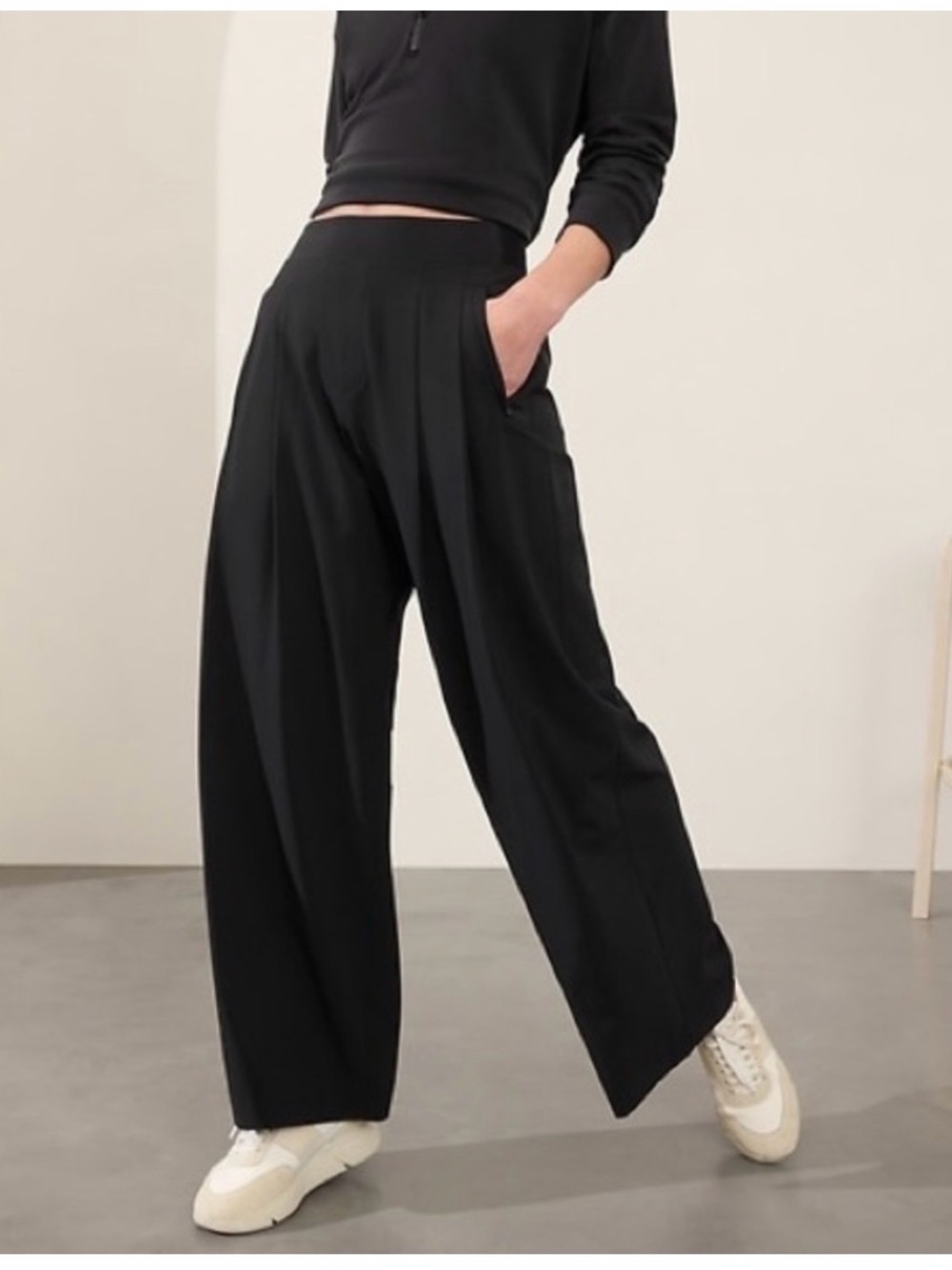 Athleta Brooklyn Heights High Rise Pleated Wide Leg Pant Size 20 Black